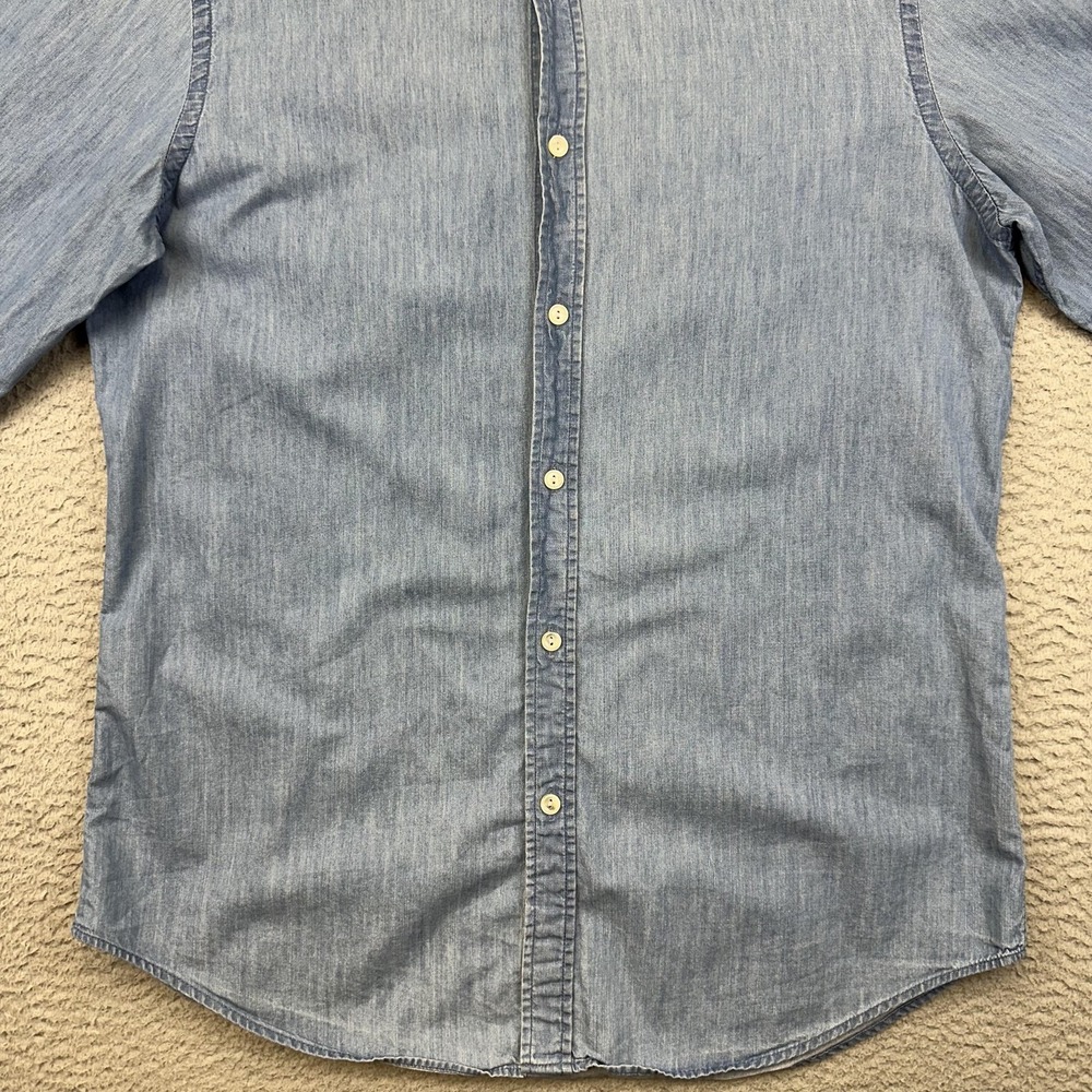 Hawes & Curtis Shirt Mens Medium Blue Chambray Button Down Slim Fit Long Sleeve - Picture 5 of 13